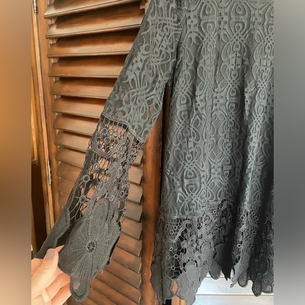 Black Lace Long Sleeve Dress mini dress Large Sans Souci Vacation - Picture 3 of 5